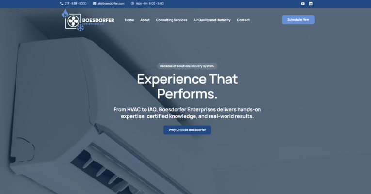 HVAC website design in Illinois for Boesdorfer Enterprises LLC by Illini Web Solutions