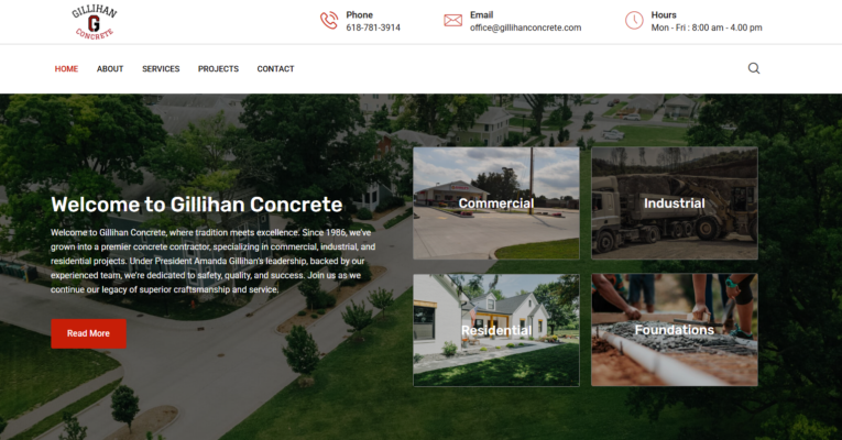 Concrete contractor website design in Illinois for Gillihan Concrete by Illini Web Solutions