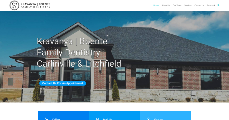 Carlinville Illinois dental website design for Kravanya Boente Family Dentistry by Illini Web Solutions
