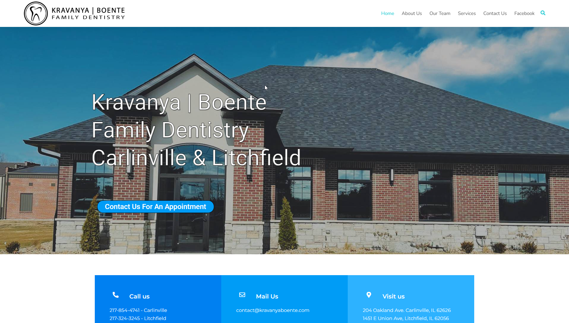 Carlinville Illinois dental website design for Kravanya Boente Family Dentistry by Illini Web Solutions